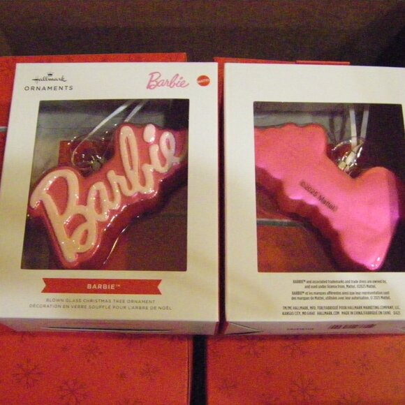 Barbie Logo Pink Blown Glass Glitter Ornament Shatterproof Special Edition BOXED - Picture 3 of 14